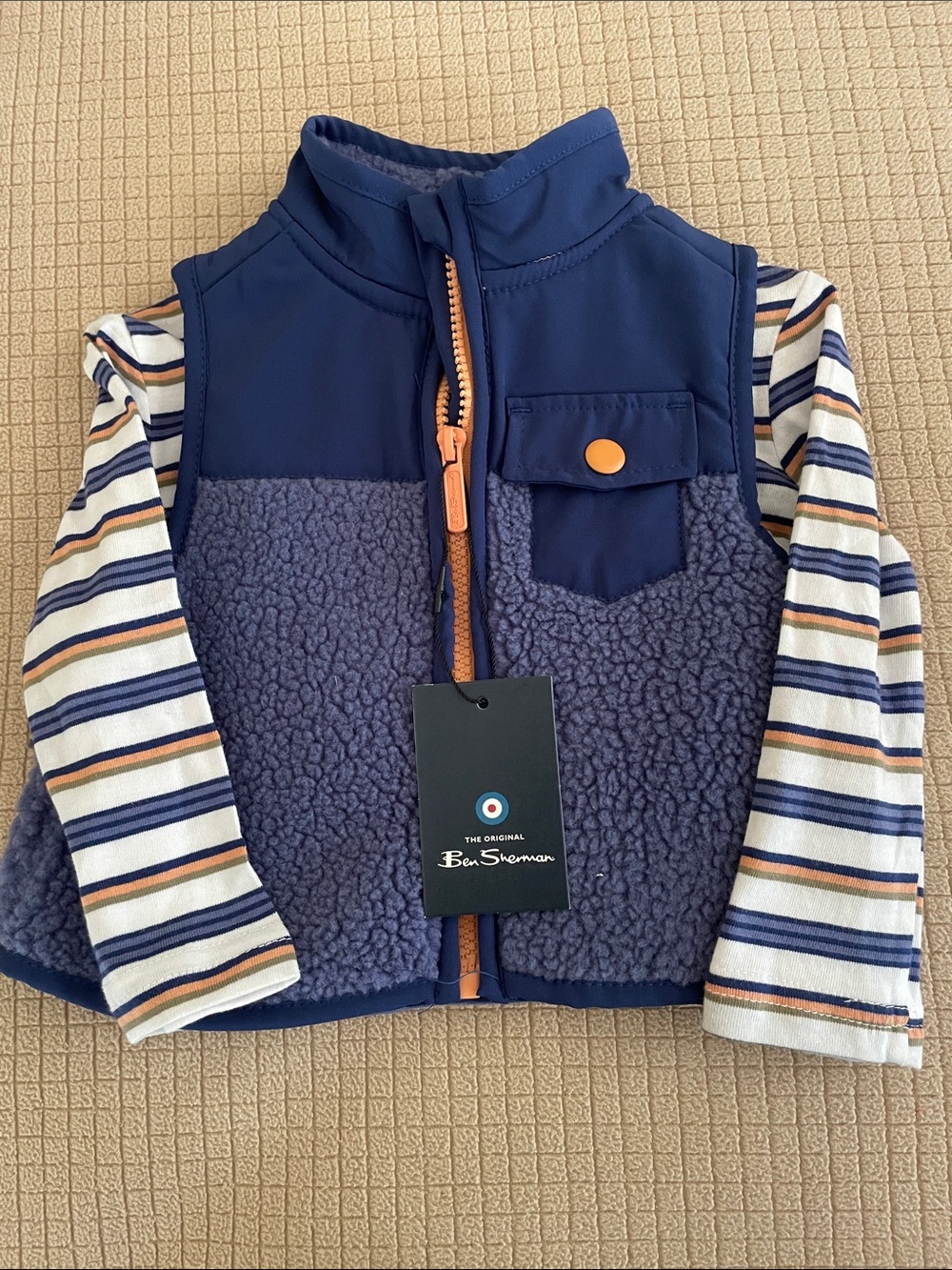 Ben Sherman Navy Sherpa Vest with Striped Top - 18 Months NWT
